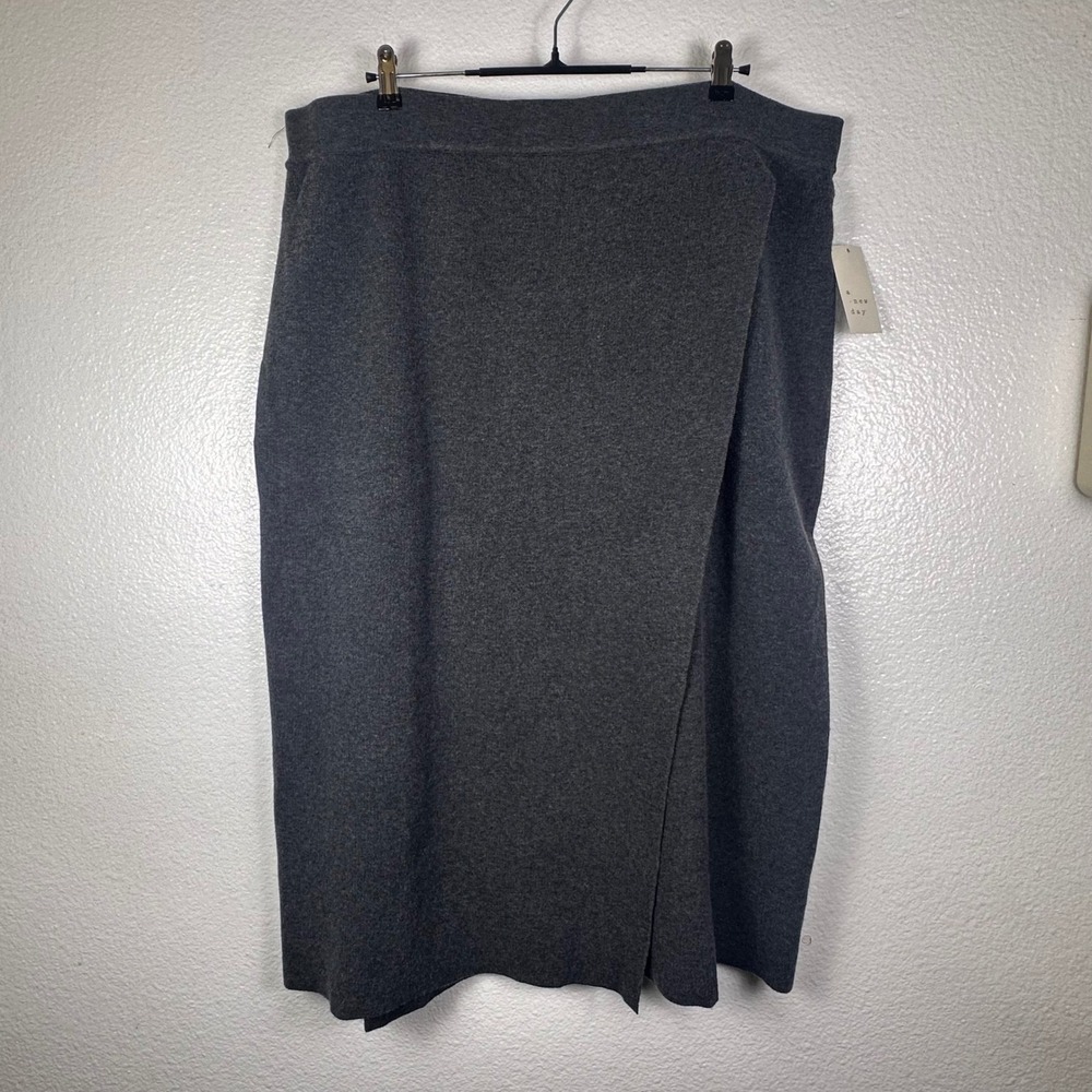 A New Day Womens Charcoal Gray Knit Wrap Midi Skirt 2X NWT Stretch‎ Pull On